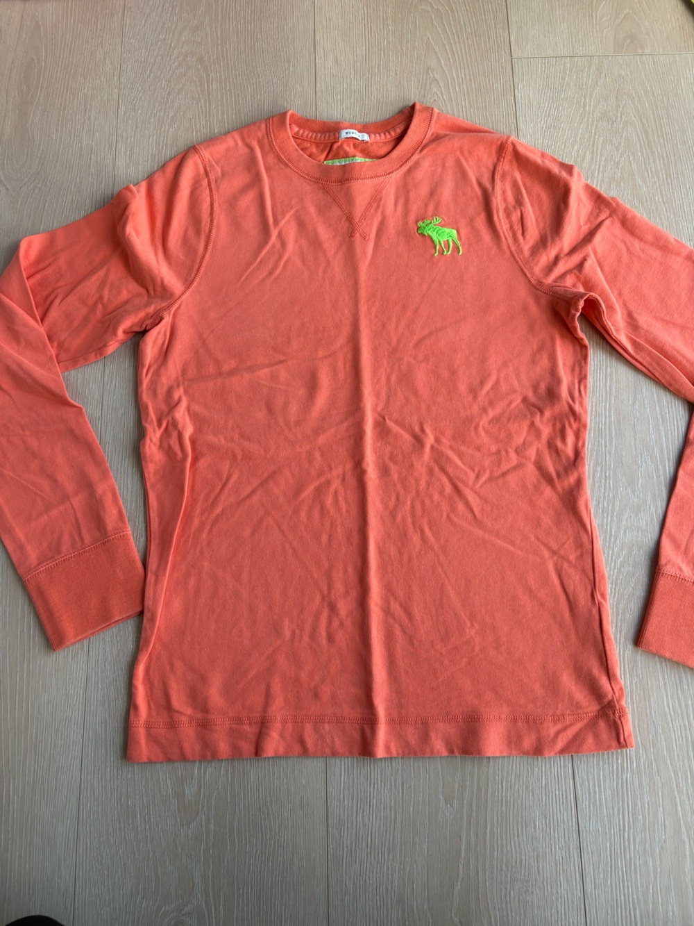 Abercrombie & Fitch Coral Long Sleeve Tee with Neon Green Moose